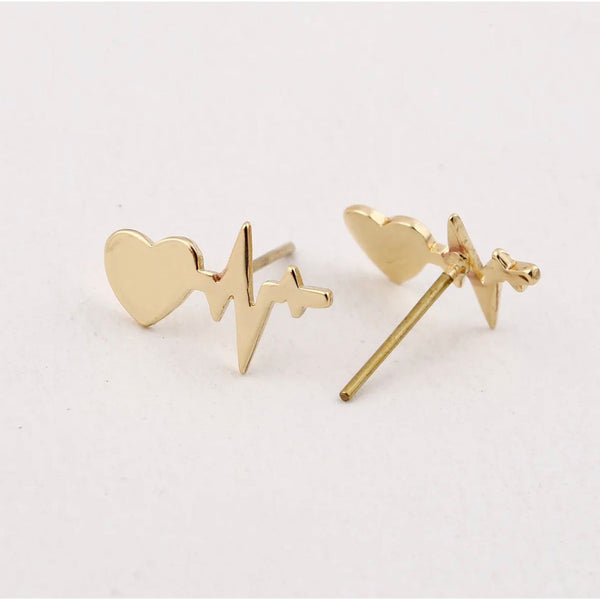 Gold Heartbeat Stud Earrings