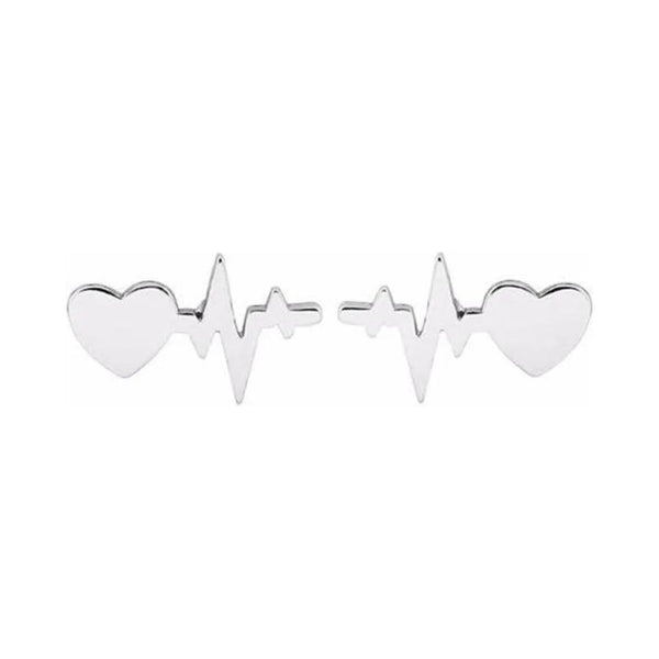 Silver Heartbeat Stud Earrings