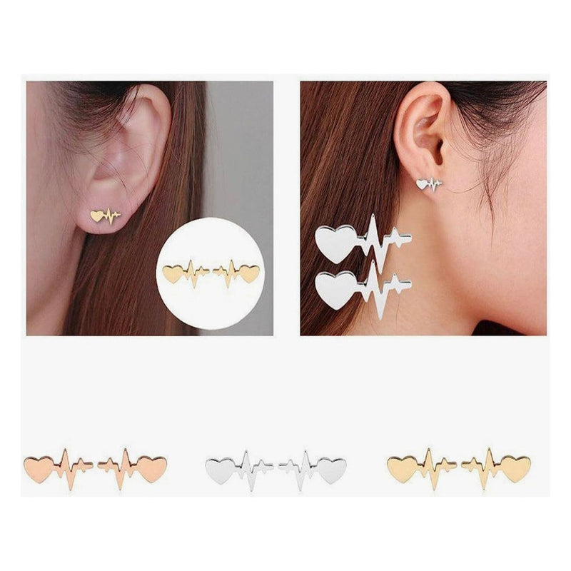 Gold Heartbeat Stud Earrings